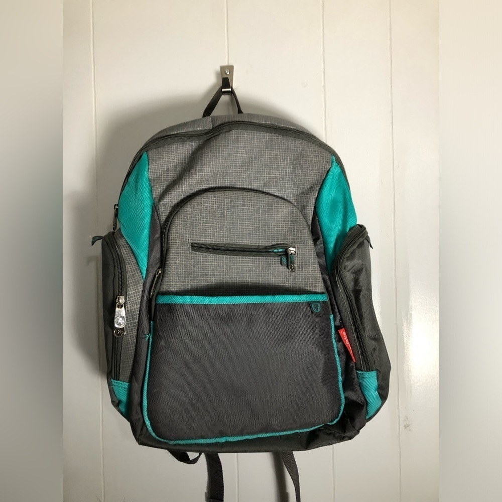 Baby Backpack. Teal and Gray.